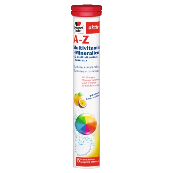 Abbildung der Produktverpackung Doppelherz aktiv A-Z Brausetabletten Frontansicht